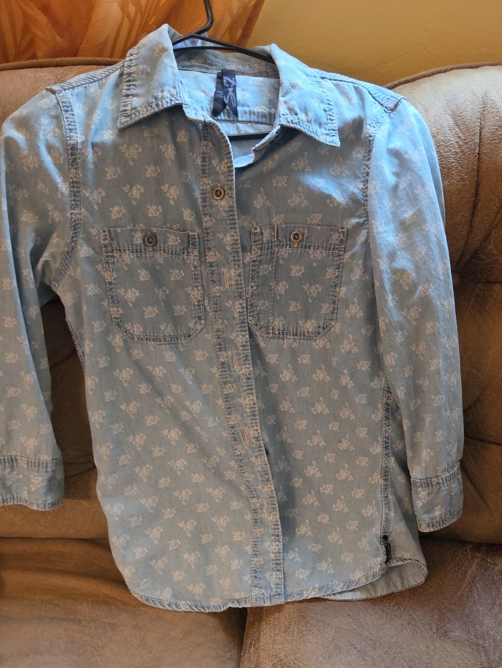 Light Denim  Blue Floral Button-Down Shirt